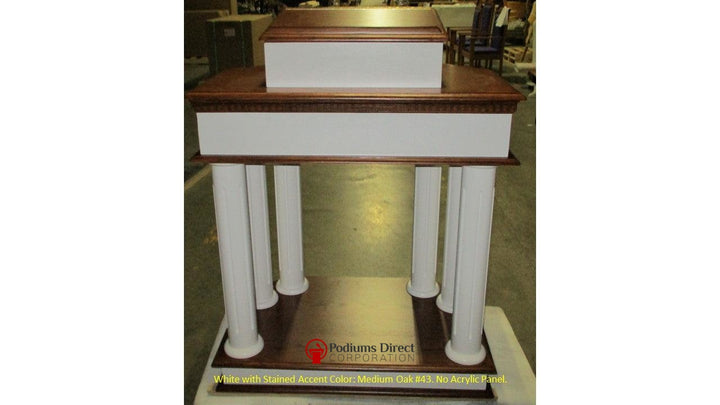 Wood with Acrylic Pulpit 830W-Back View White with Medium Oak 43 No Acrylic Panel-Wood With Acrylic Pulpits, Podiums and Lecterns-Podiums Direct