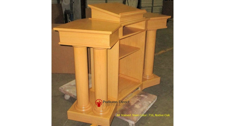 Church Wood Pulpit Custom No. 810-All Stained Angle 716 Native Oak-Church Solid Wood Pulpits, Podiums and Lecterns-Podiums Direct