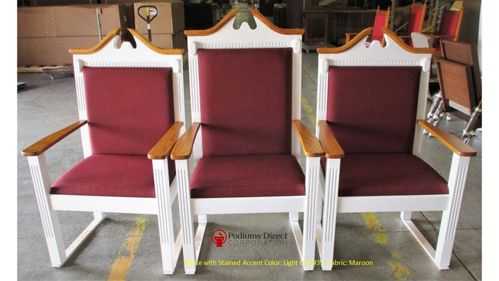 Clergy Church Chair TPC-603C Series 52" Height Center Pulpit Chair-Clergy Church Chairs-Front  White with Light Oak 35 Maroon-Podiums Direct