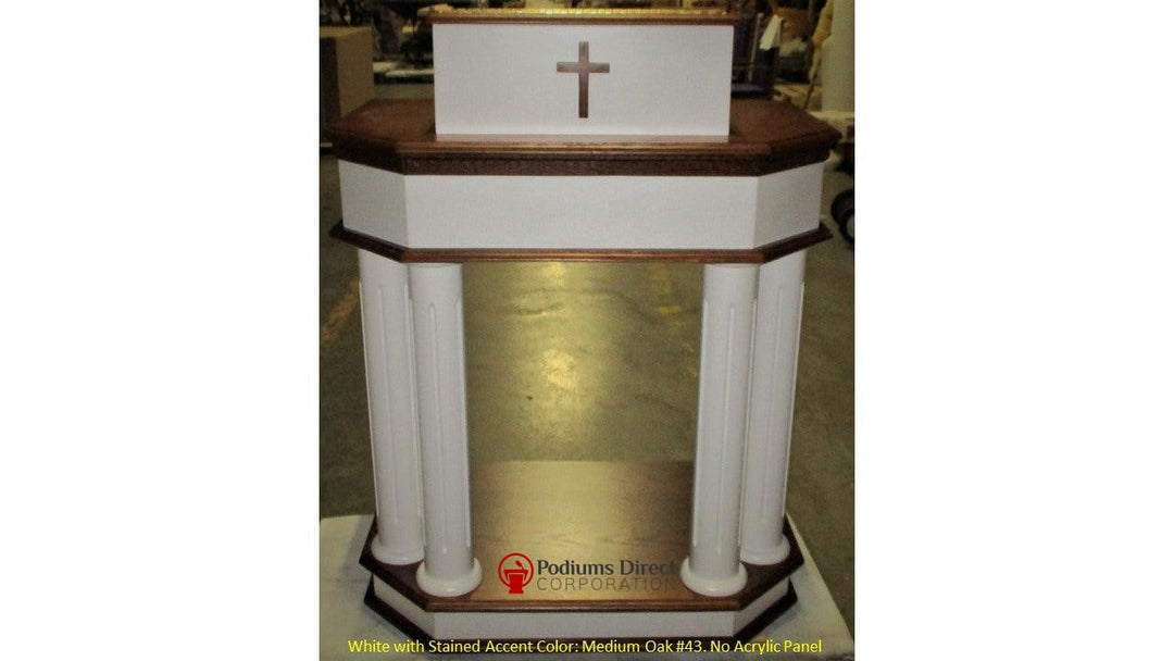 Wood with Acrylic Pulpit 830W-Front View White with Medium Oak 43 No Acrylic Panel-Wood With Acrylic Pulpits, Podiums and Lecterns-Podiums Direct