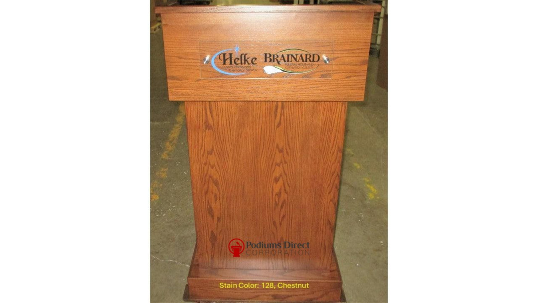 Handcrafted Solid Hardwood Lectern Conquest-Front Logo 128 Chestnut-Handcrafted Solid Hardwood Pulpits, Podiums and Lecterns-Podiums Direct
