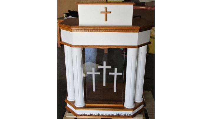 Wood with Acrylic Pulpit 830W-Front White with Medium Oak 35-Wood With Acrylic Pulpits, Podiums and Lecterns-Podiums Direct