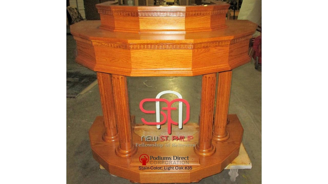 Wood with Acrylic Pulpit Custom No. 5-Front Light Oak 35-Wood With Acrylic Pulpits, Podiums and Lecterns-Podiums Direct