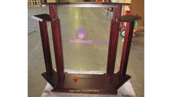 Wood with Acrylic Pulpit w/Wings 702 Proclaimer-Front 514, Dark Cherry-Wood With Acrylic Pulpits, Podiums and Lecterns-Podiums Direct