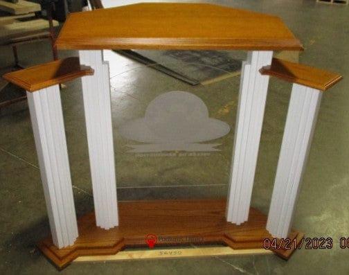 Wood with Acrylic Pulpit w/Wings 702W Proclaimer-Back View with Colored Logo-Wood With Acrylic Pulpits, Podiums and Lecterns-Podiums Direct