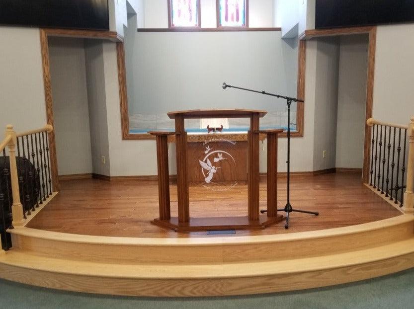 Wood with Acrylic Pulpit w/Wings 702 Proclaimer-Medium Oak 43-Wood With Acrylic Pulpits, Podiums and Lecterns-Podiums Direct