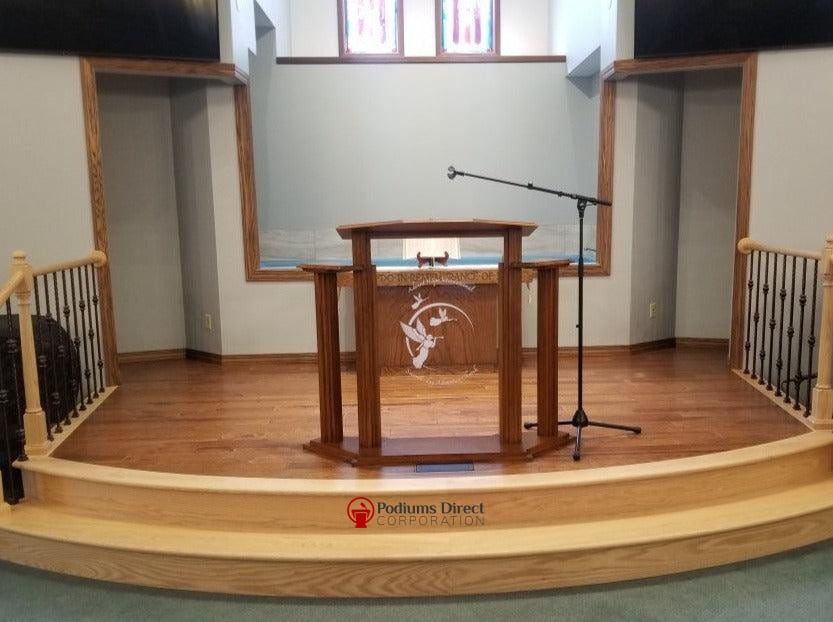 Wood with Acrylic Pulpit w/Wings 702 Proclaimer-Medium Oak 43-Wood With Acrylic Pulpits, Podiums and Lecterns-Podiums Direct
