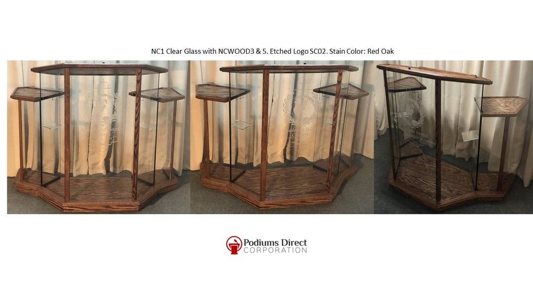 Glass Pulpit NC1/NC1G Prestige WINGED-Clear Glass NCWOOD 3 & 5 Red Oak-Glass Pulpits, Podiums and Lecterns and Communion Tables-Podiums Direct