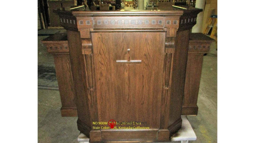 Church Wood Pulpit Wing NO 900W-Front with Cross 126 Kentucky Coffeetree-Church Solid Wood Pulpits, Podiums and Lecterns-Podiums Direct