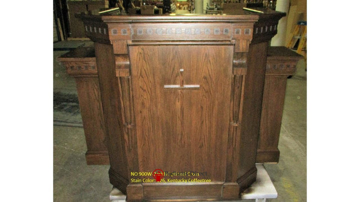 Church Wood Pulpit Wing NO 900W-Front with Cross 126 Kentucky Coffeetree-Church Solid Wood Pulpits, Podiums and Lecterns-Podiums Direct
