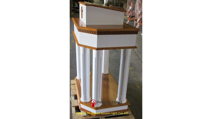 Wood with Acrylic Pulpit 830W-Side White with Medium Oak 35-Wood With Acrylic Pulpits, Podiums and Lecterns-Podiums Direct
