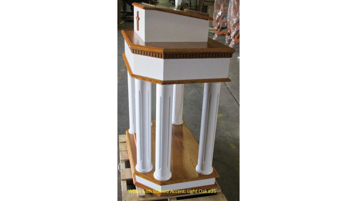 Wood with Acrylic Pulpit 830W-Side White with Medium Oak 35-Wood With Acrylic Pulpits, Podiums and Lecterns-Podiums Direct