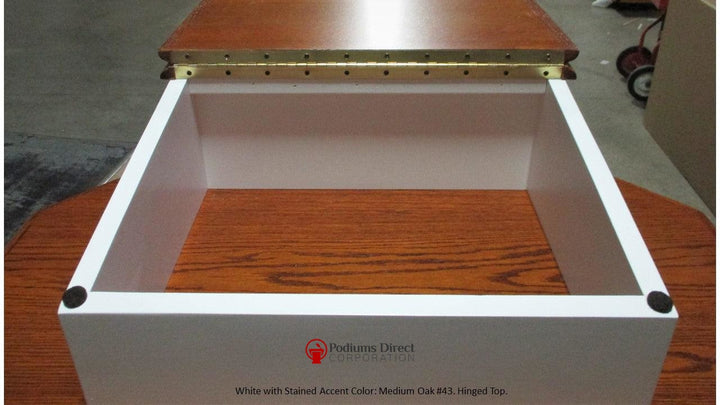 Wood with Acrylic Pulpit 830W-Hinged Top White with Medium Oak 43 No Acrylic Panel-Wood With Acrylic Pulpits, Podiums and Lecterns-Podiums Direct