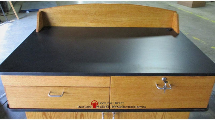 Handcrafted Solid Hardwood Lectern Fortress-Top Light Oak 35 Black Formica-Multimedia Podiums and Lecterns-Podiums Direct