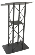 Straight 4-Post Metal Truss Lectern with Shelf, Black