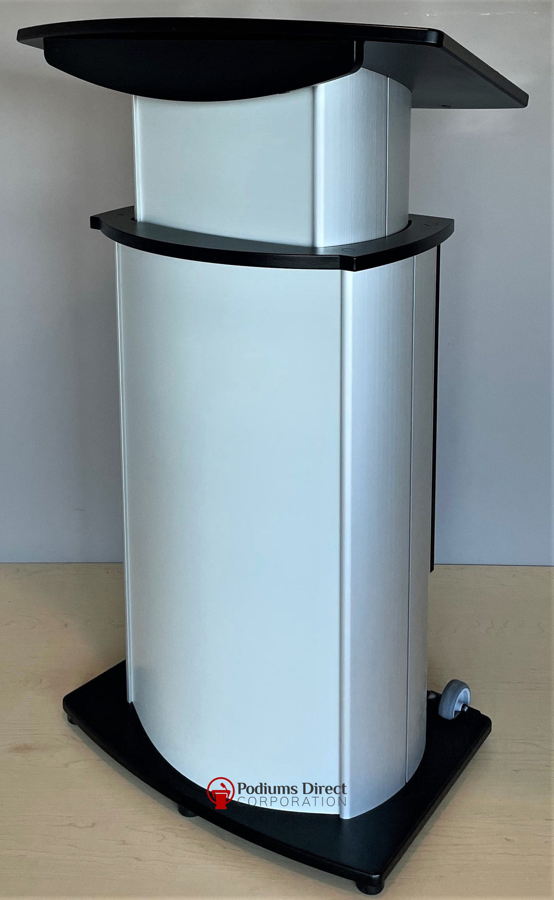 Height Adjustable Podium Aluminum Motorized-Black Top and Base-Height Adjustable Pulpits, Podiums and Lecterns-Podiums Direct