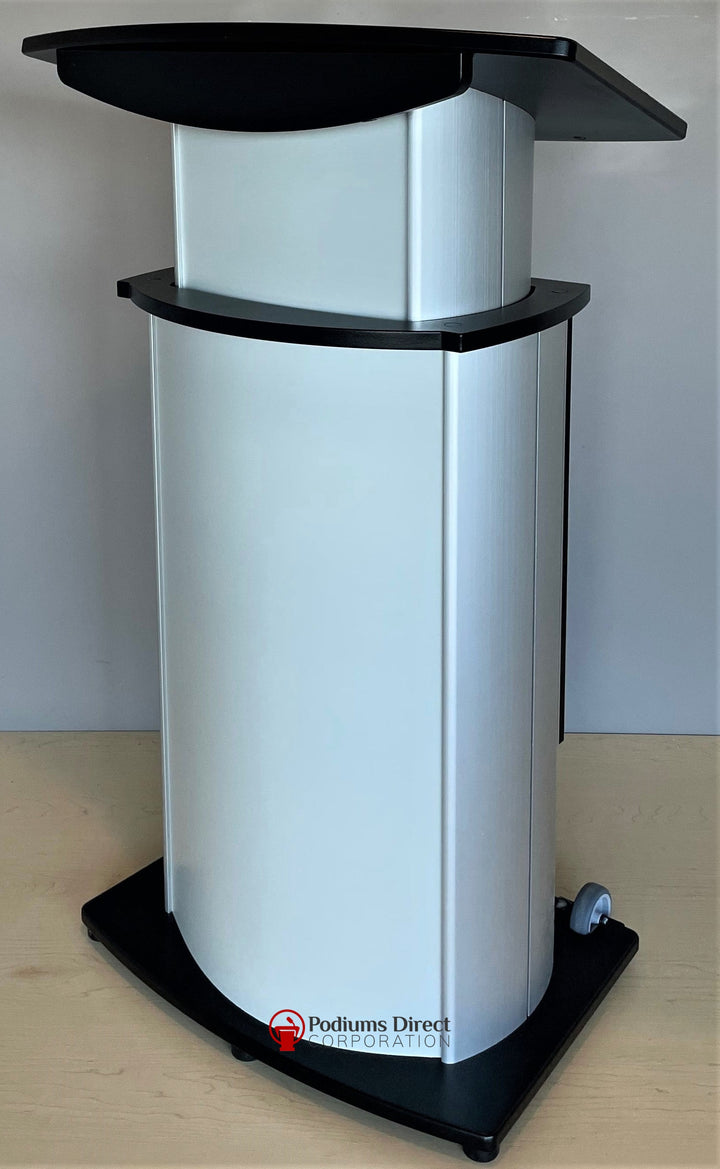 Height Adjustable Podium Aluminum Motorized-Black Top and Base-Height Adjustable Pulpits, Podiums and Lecterns-Podiums Direct