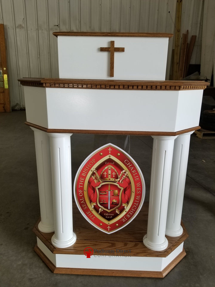 Wood with Acrylic Pulpit 830W-Logo-Wood With Acrylic Pulpits, Podiums and Lecterns-Podiums Direct