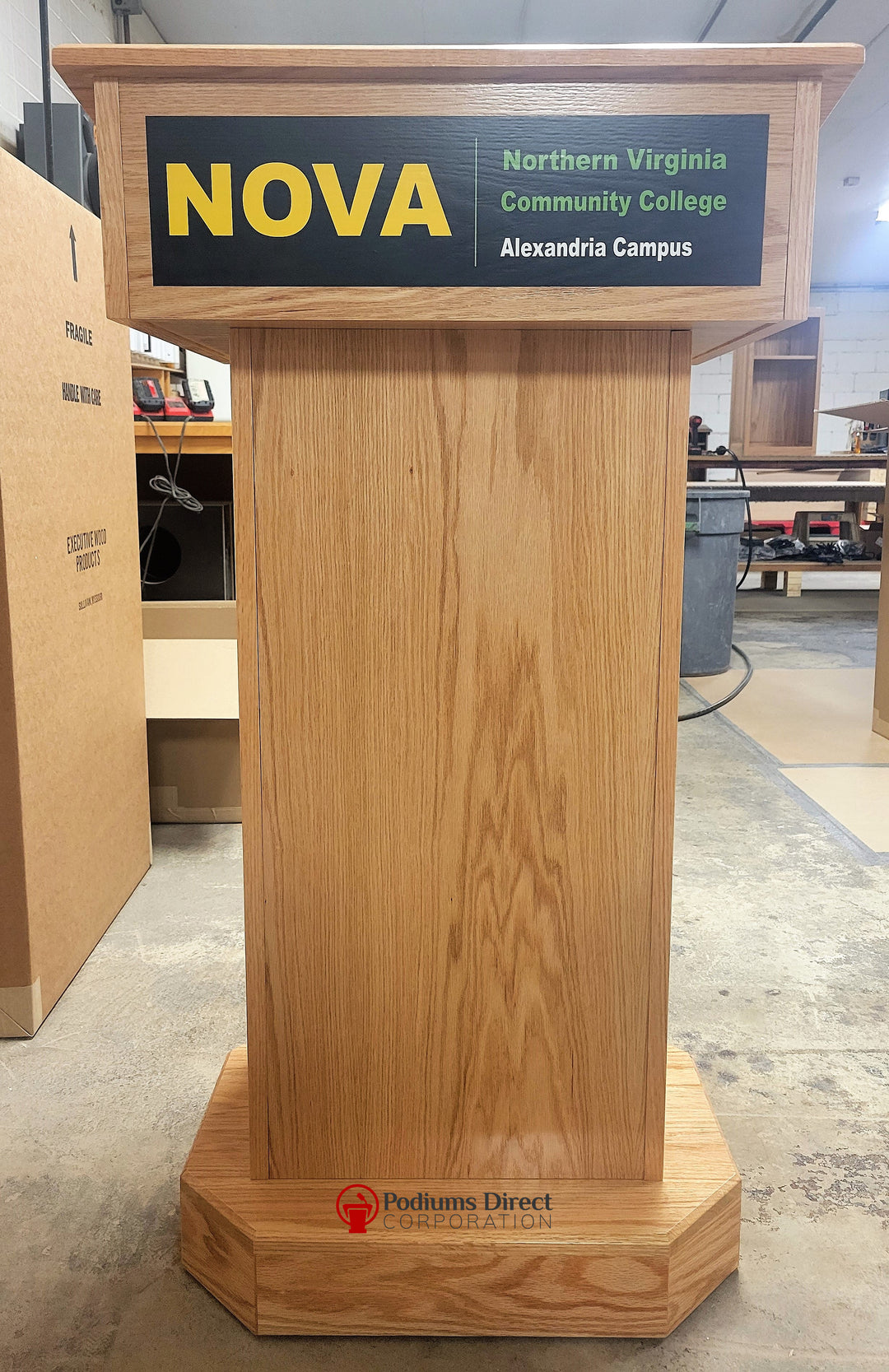 Handcrafted Solid Hardwood Lectern SNT244 Senator-Angle Light Oak with Logo-Handcrafted Solid Hardwood Pulpits, Podiums and Lecterns-Podiums Direct