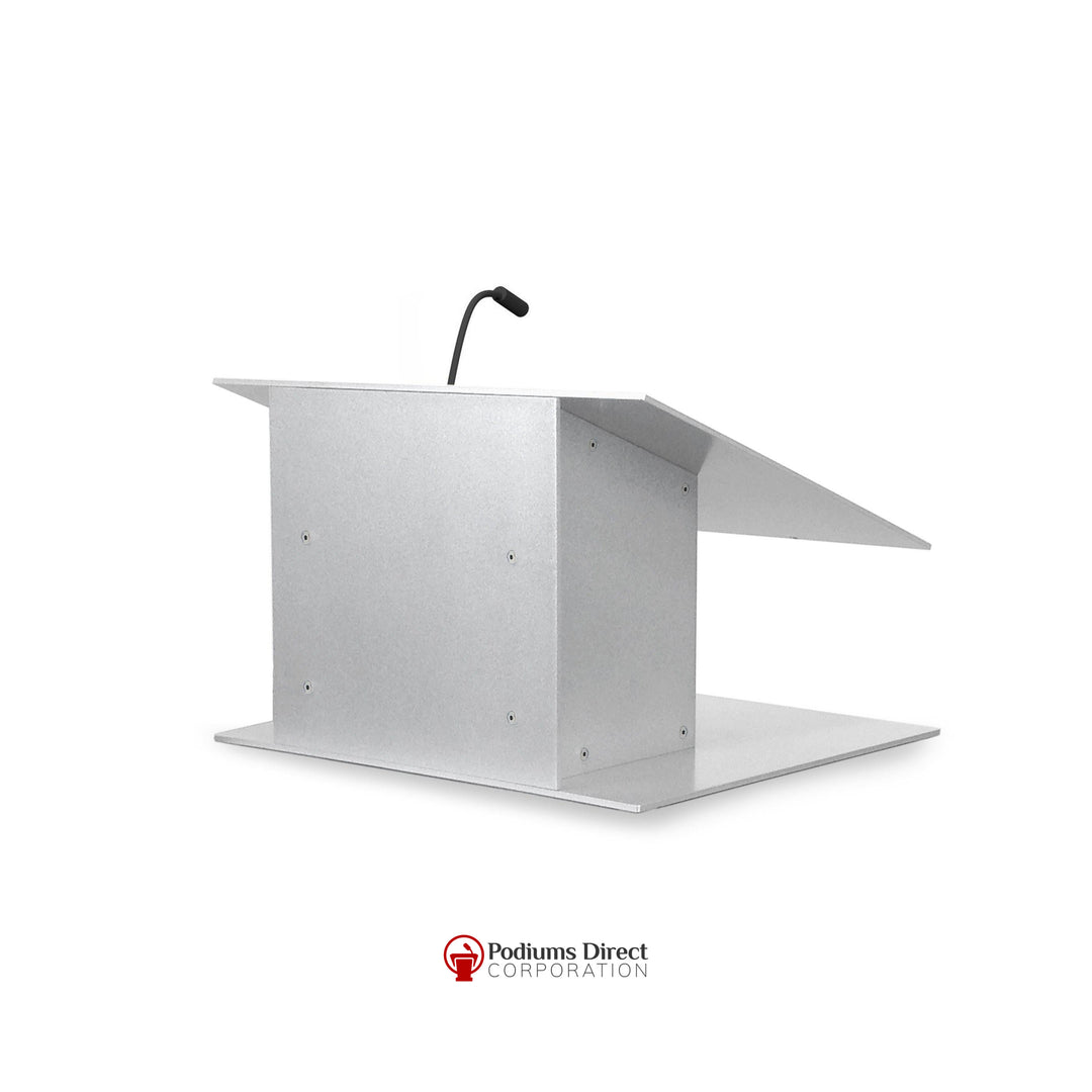 Contemporary Table Top Lectern K-9-Angle View Light Aluminum Grey-Contemporary Lecterns and Podiums-Podiums Direct