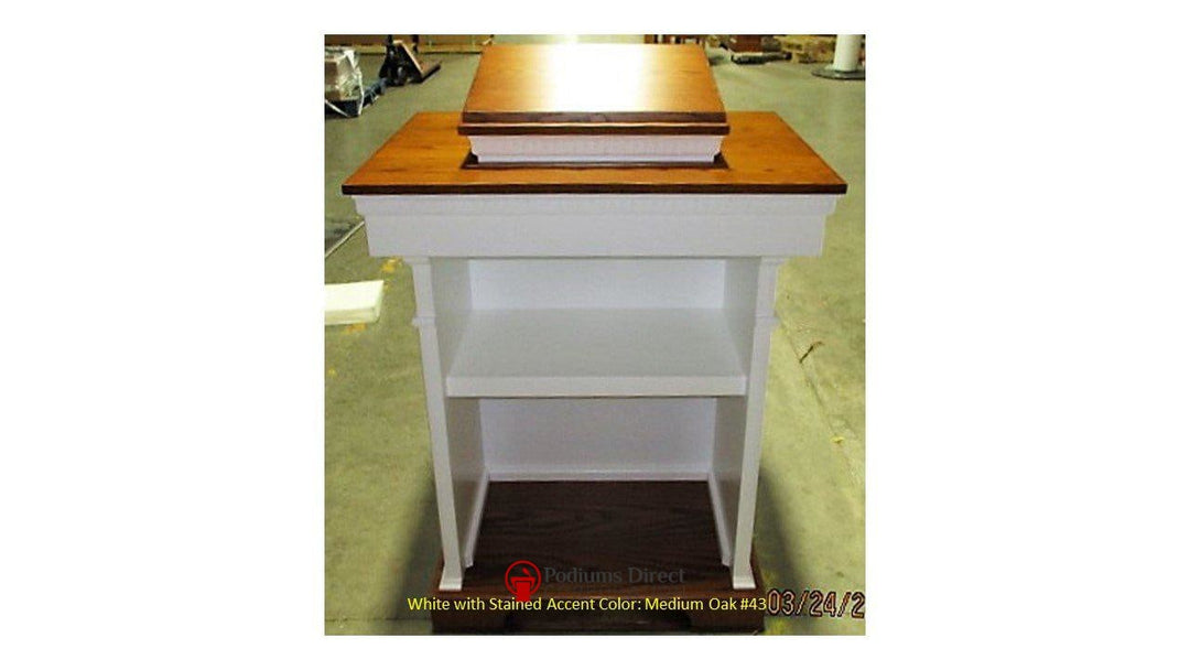 Church Wood Pulpit Colonial Tiered TSP-620-Back White with Medium Oak 43-Church Solid Wood Pulpits, Podiums and Lecterns-Podiums Direct