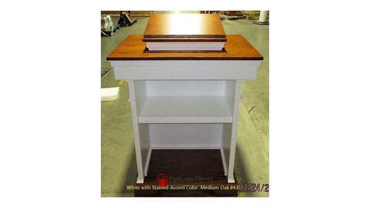 Church Wood Pulpit Colonial Tiered TSP-620-Back White with Medium Oak 43-Church Solid Wood Pulpits, Podiums and Lecterns-Podiums Direct