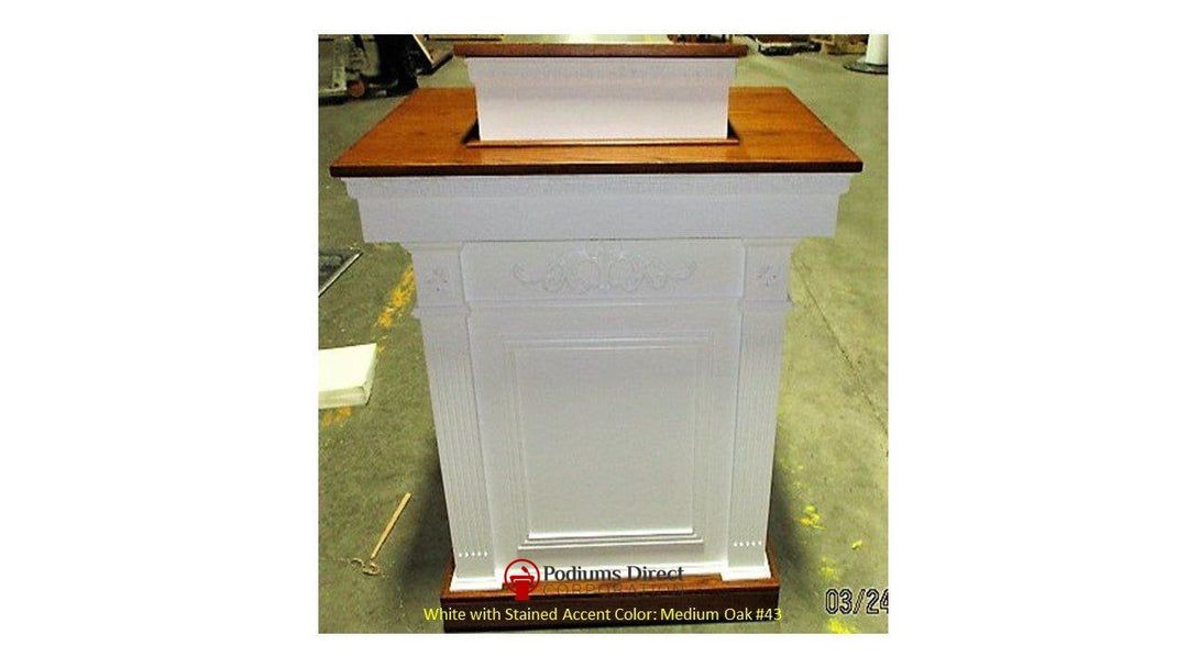 Church Wood Pulpit Colonial Tiered TSP-620- Front White with Medium Oak 43-Church Solid Wood Pulpits, Podiums and Lecterns-Podiums Direct
