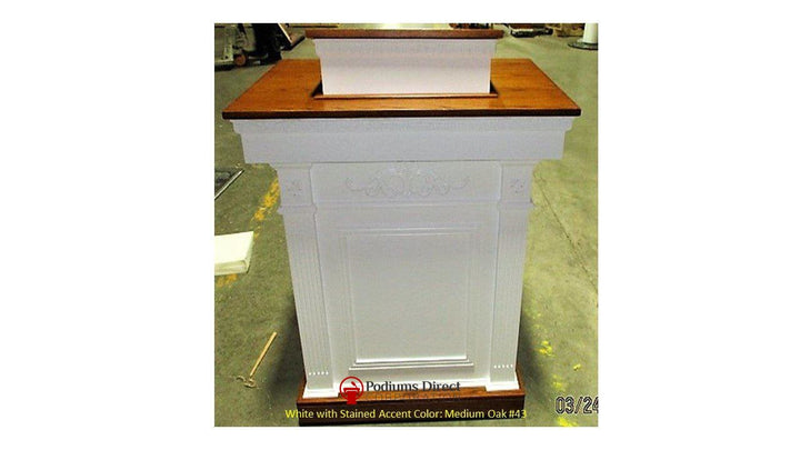 Church Wood Pulpit Colonial Tiered TSP-620- Front White with Medium Oak 43-Church Solid Wood Pulpits, Podiums and Lecterns-Podiums Direct