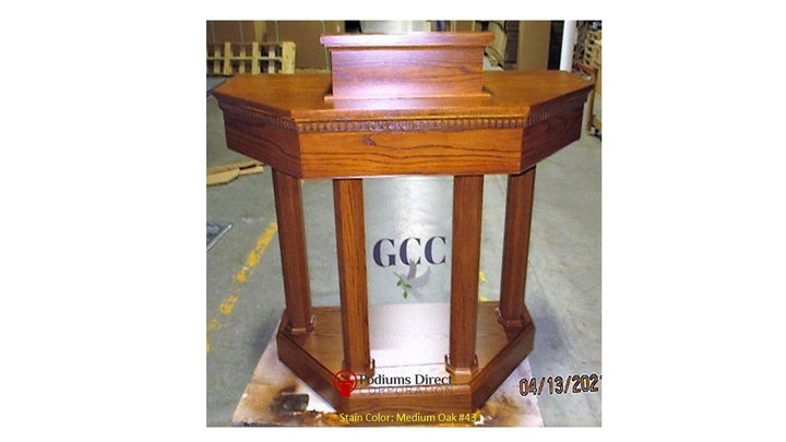 Wood with Acrylic Pulpit Custom No 6-Front Medium Oak 43-Wood With Acrylic Pulpits, Podiums and Lecterns-Podiums Direct