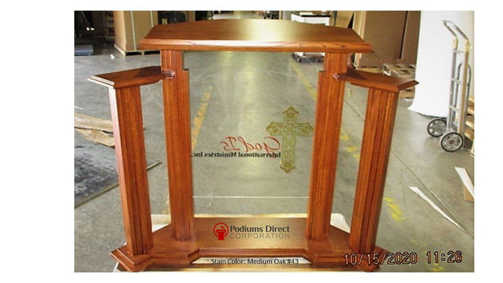 Wood with Acrylic Pulpit w/Wings 702 Proclaimer-Back Medium Oak-Wood With Acrylic Pulpits, Podiums and Lecterns-Podiums Direct