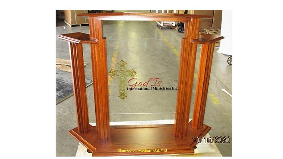 Wood with Acrylic Pulpit w/Wings 702 Proclaimer-Front Medium Oak-Wood With Acrylic Pulpits, Podiums and Lecterns-Podiums Direct
