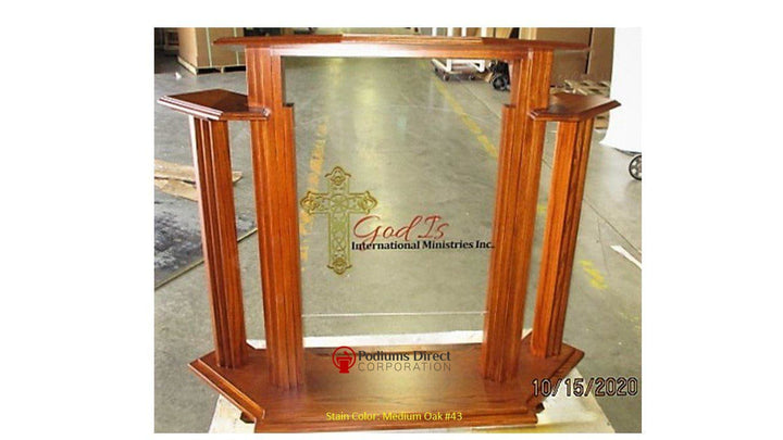 Wood with Acrylic Pulpit w/Wings 702 Proclaimer-Front Medium Oak-Wood With Acrylic Pulpits, Podiums and Lecterns-Podiums Direct
