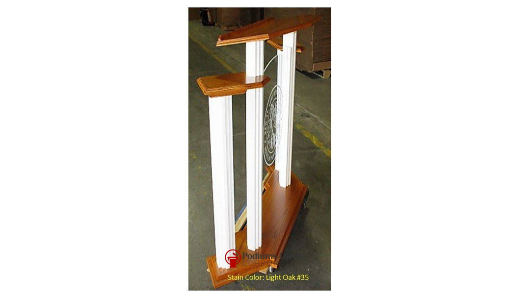 Wood with Acrylic Pulpit w/Wings 702W Proclaimer-Side View with Logo-Wood With Acrylic Pulpits, Podiums and Lecterns-Podiums Direct