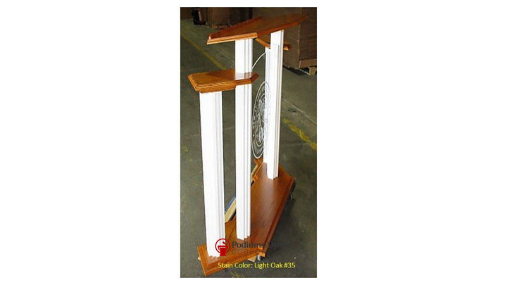 Wood with Acrylic Pulpit w/Wings 702W Proclaimer-Side View with Logo-Wood With Acrylic Pulpits, Podiums and Lecterns-Podiums Direct