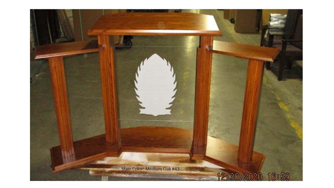 Wood with Acrylic Pulpit w/Wings 703 Proclaimer-Back Medium Oak-Wood With Acrylic Pulpits, Podiums and Lecterns-Podiums Direct