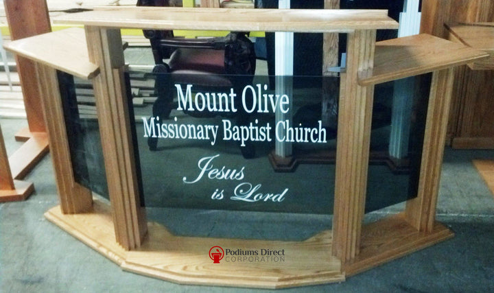 Wood with Acrylic Pulpit w/Wings 703 Proclaimer-With Custom Logo-Wood With Acrylic Pulpits, Podiums and Lecterns-Podiums Direct
