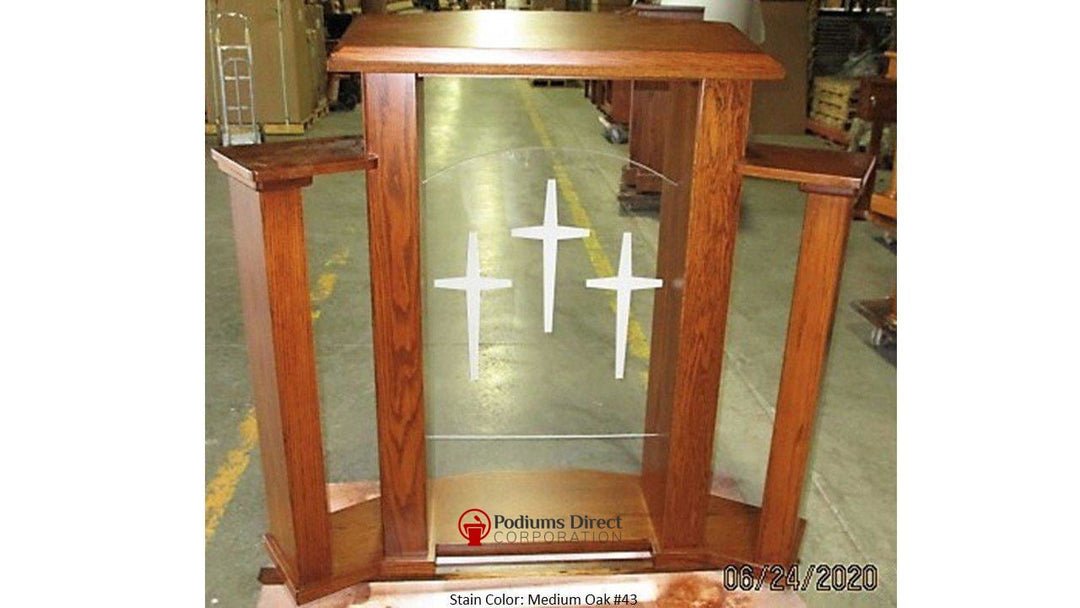 Wood with Acrylic Pulpit 778 Exhorter-Back Medium Oak 43-Wood With Acrylic Pulpits, Podiums and Lecterns-Podiums Direct