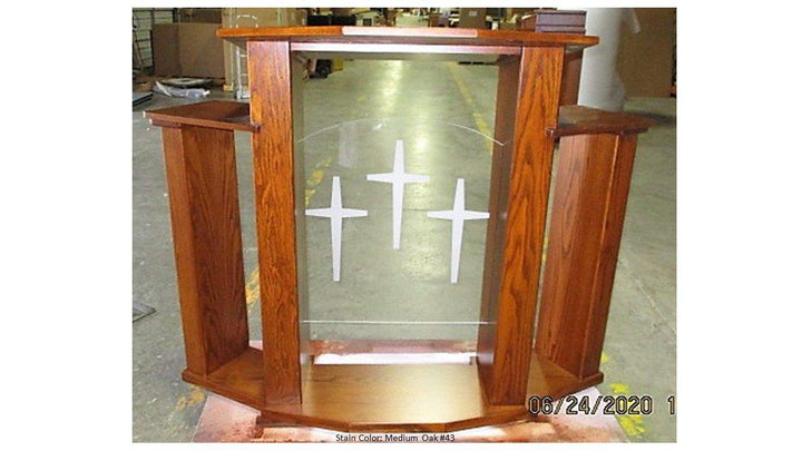 Wood with Acrylic Pulpit 778 Exhorter-Front Medium Oak 43-Wood With Acrylic Pulpits, Podiums and Lecterns-Podiums Direct