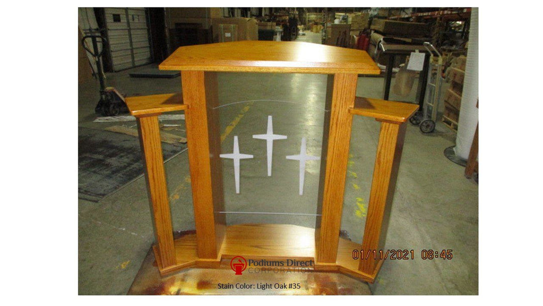 Wood with Acrylic Pulpit 778 Exhorter-Back Light Oak 35-Wood With Acrylic Pulpits, Podiums and Lecterns-Podiums Direct