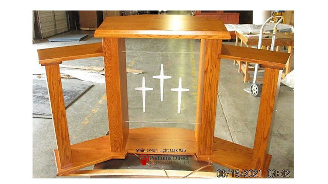 Wood with Acrylic Extra Wide Pulpit 779 Exhorter-Back Light Oak 35-Wood With Acrylic Pulpits, Podiums and Lecterns-Podiums Direct