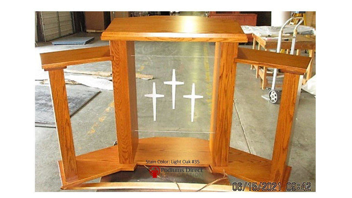 Wood with Acrylic Extra Wide Pulpit 779 Exhorter-Back Light Oak 35-Wood With Acrylic Pulpits, Podiums and Lecterns-Podiums Direct