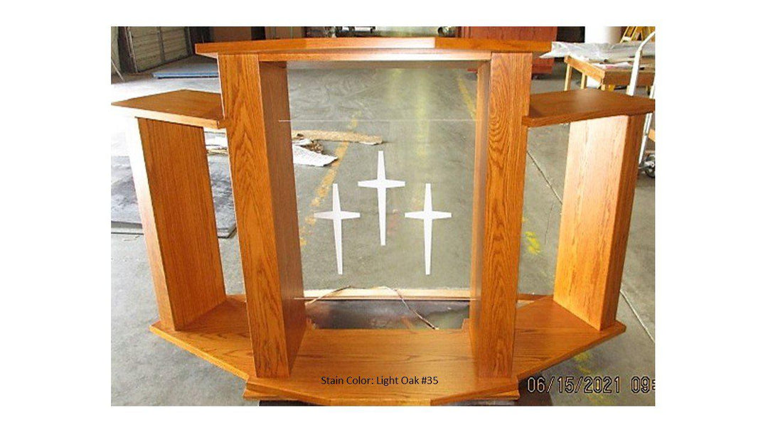 Wood with Acrylic Extra Wide Pulpit 779 Exhorter-Front Light Oak 35-Wood With Acrylic Pulpits, Podiums and Lecterns-Podiums Direct