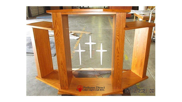 Wood with Acrylic Extra Wide Pulpit 779 Exhorter-Front Light Oak 35-Wood With Acrylic Pulpits, Podiums and Lecterns-Podiums Direct