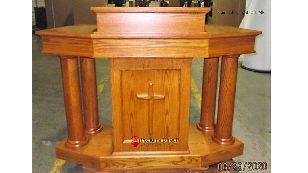 Church Wood Pulpit Custom No. 810-All Stained Front View-Church Solid Wood Pulpits, Podiums and Lecterns-Podiums Direct