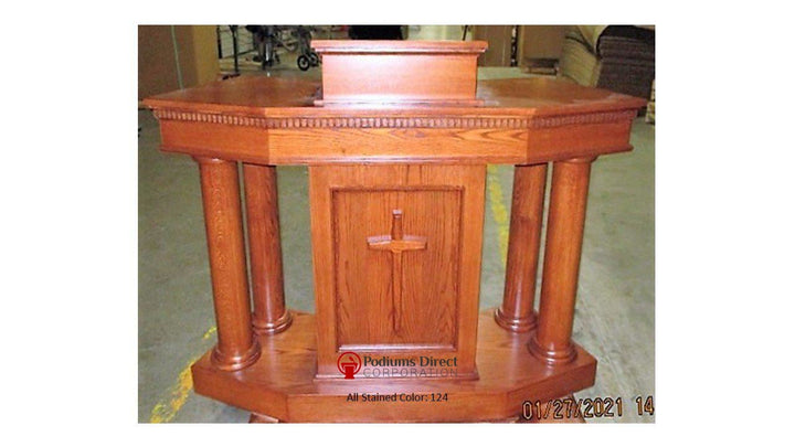Church Wood Pulpit Custom No. 810-All Stained Front View 124-Church Solid Wood Pulpits, Podiums and Lecterns-Podiums Direc