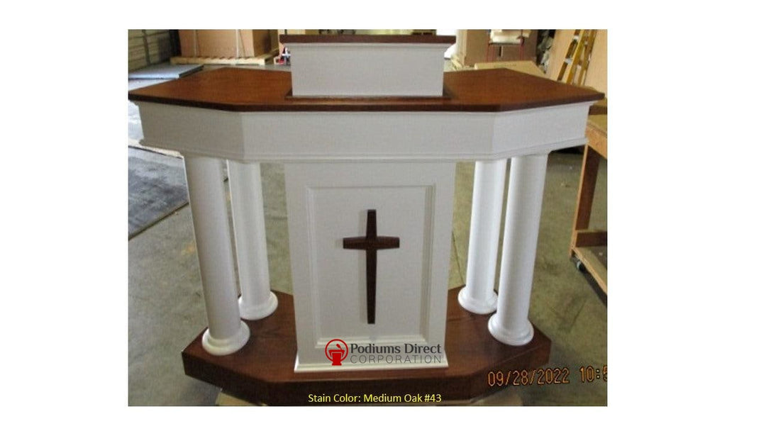 Church Wood Pulpit Custom No. 810-Front White with Medium Oak 43-Church Solid Wood Pulpits, Podiums and Lecterns-Podiums Direct