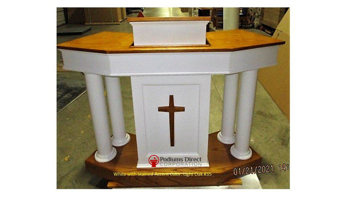 Church Wood Pulpit Custom No. 810-Front White with Light Oak 35-Church Solid Wood Pulpits, Podiums and Lecterns-Podiums Direct