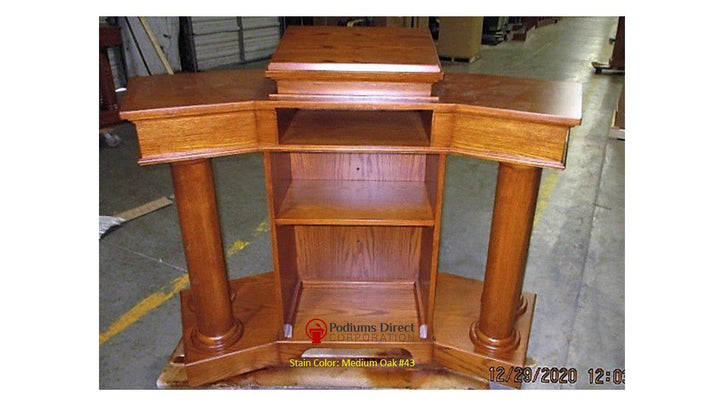 Church Wood Pulpit Custom No. 810-Back View Medium Oak-Church Solid Wood Pulpits, Podiums and Lecterns-Podiums Direct