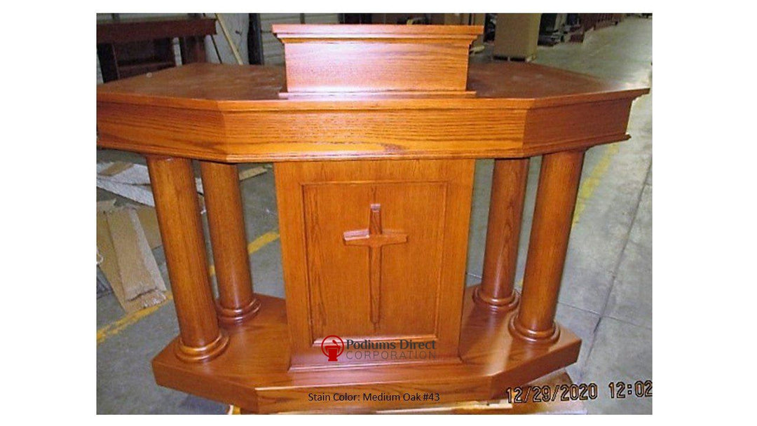 Church Wood Pulpit Custom No. 810-All Stained Front View Medium Oak-Church Solid Wood Pulpits, Podiums and Lecterns-Podiums Direct
