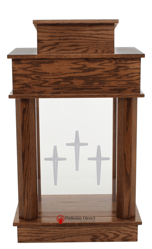 Wood with Acrylic Column Pulpit 810 Exhorter-Front View-Wood With Acrylic Pulpits, Podiums and Lecterns-Podiums Direct